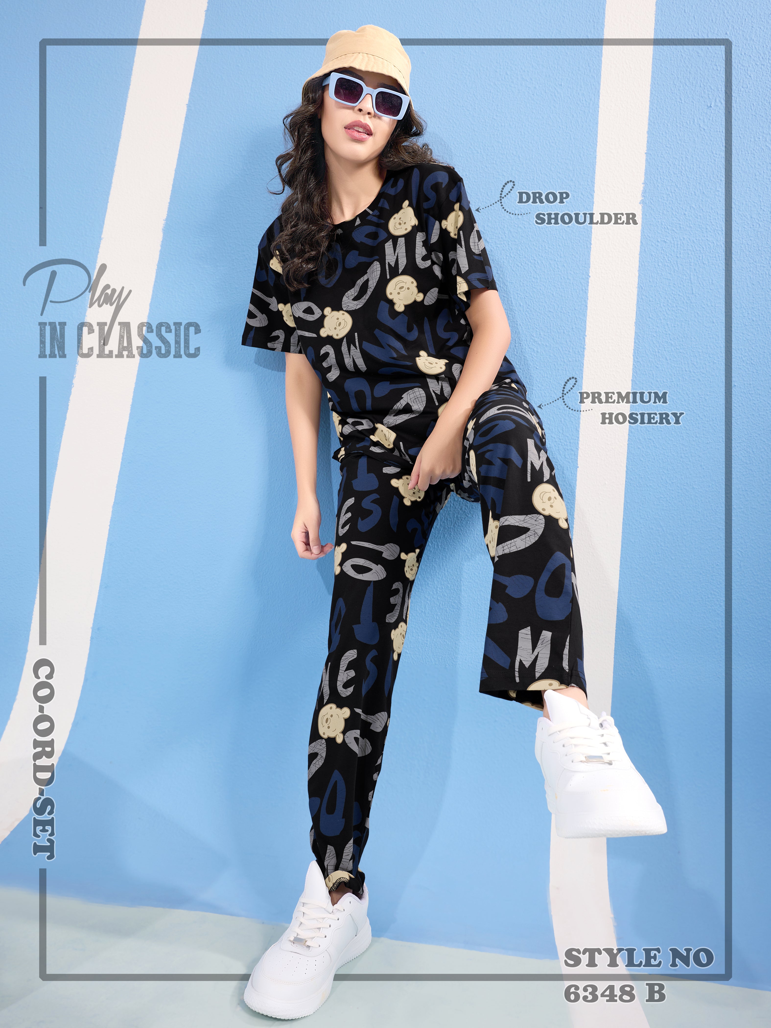 Cotton Lycra Drop Sleeve Printed T-shirt and Pant Set - 6348 B Teens Lifestyle