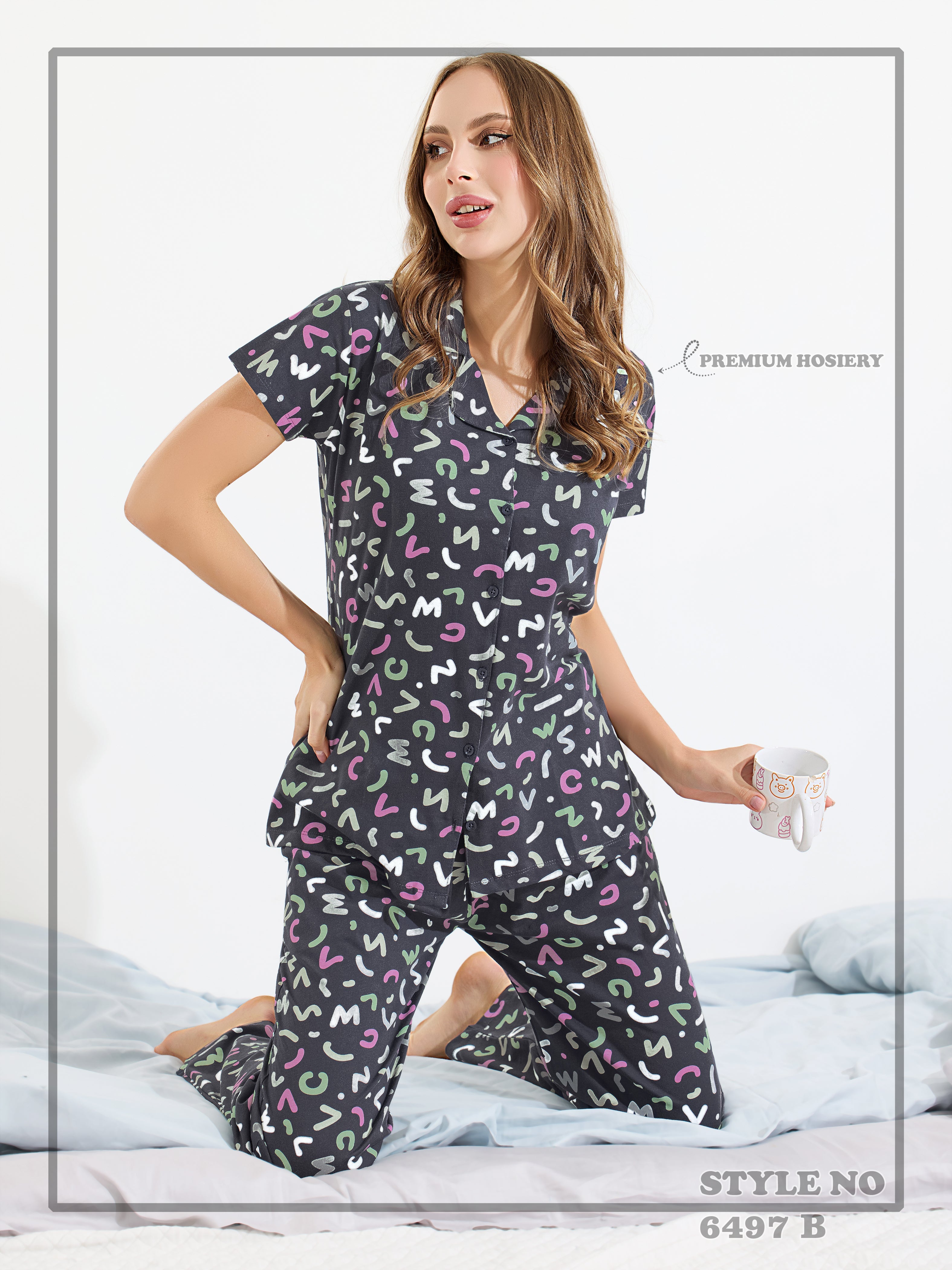 Cotton Lycra Short Sleeve Printed Shirt and Pant Set - 6497 B Teens Lifestyle