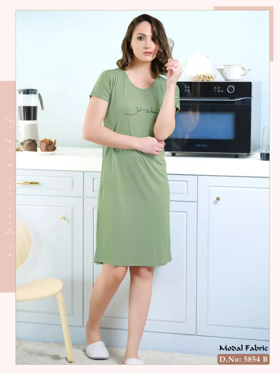 Micro Modal Short Sleeve Printed Night Suit for Women - 5854 B Teens Lifestyle