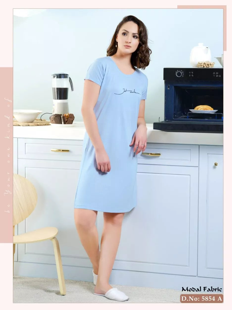 Micro Modal Short Sleeve Printed Night Suit for Women - 5854 A Teens Lifestyle